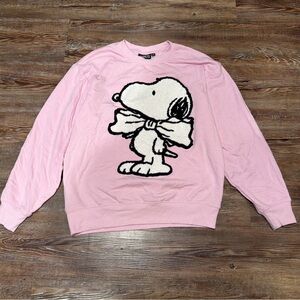 Peanuts Pink Crewneck Sweater with Snoopy Design